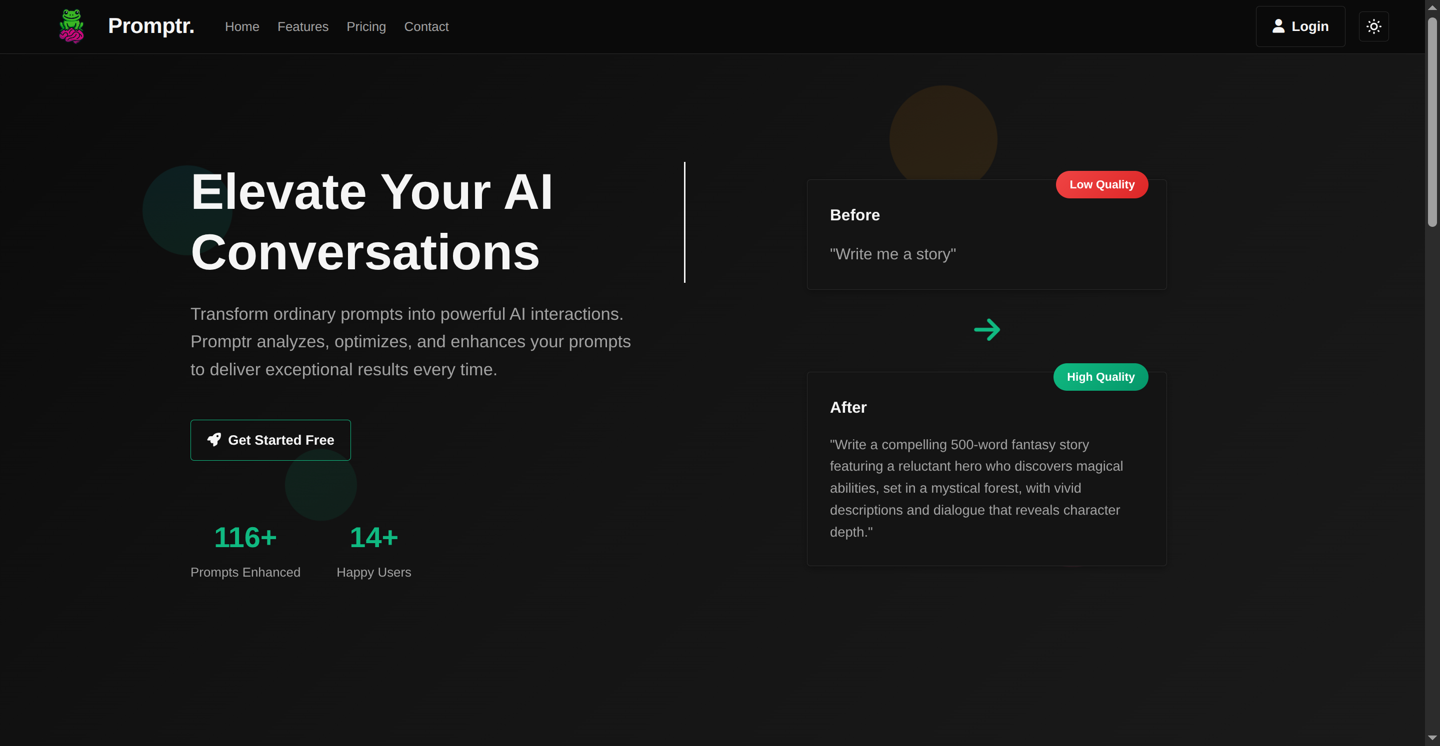 Preview of the Promptr landing page